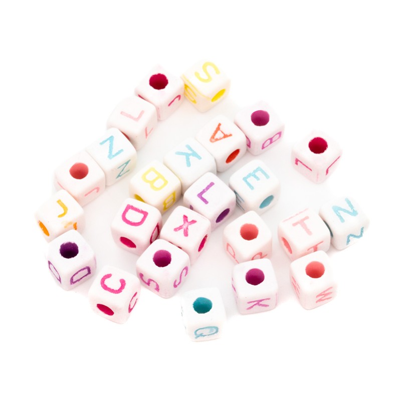 Accesorii creatie - margele zaruri plastic, model litere diverse culori, 8x8x8 mm, VRAC, set 1000 buc, Colorarte