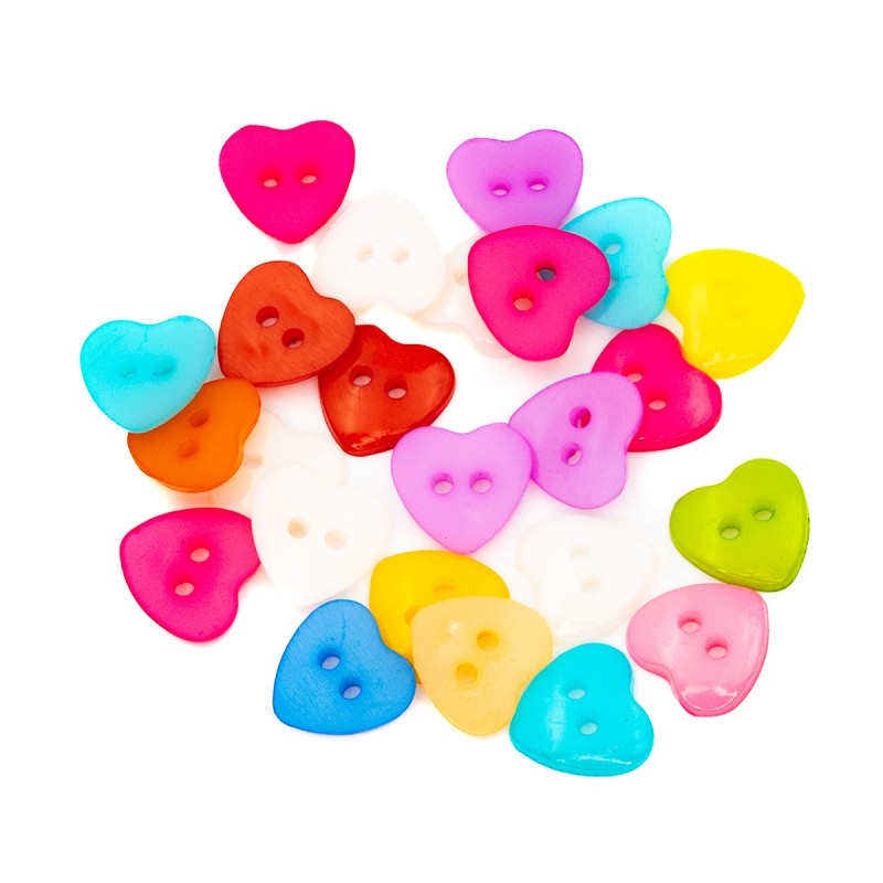 Accesorii creatie - nasturi inimi plastic, diverse culori, 15mm, VRAC, set 1000 buc, Colorarte