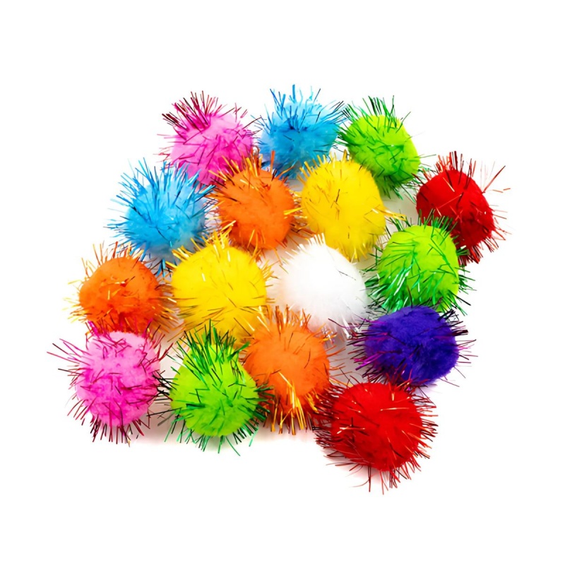 Accesorii creatie - Pom Pom textil, diverse culori, cu sclipici, 30mm, VRAC, set 200 buc, Colorarte