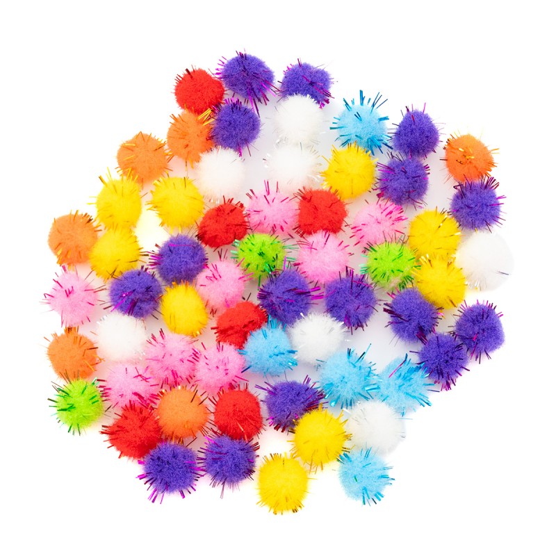 Accesorii creatie - Pom Pom textil cu sclipici, diverse culori, 20mm, VRAC, set 500 buc, Colorarte