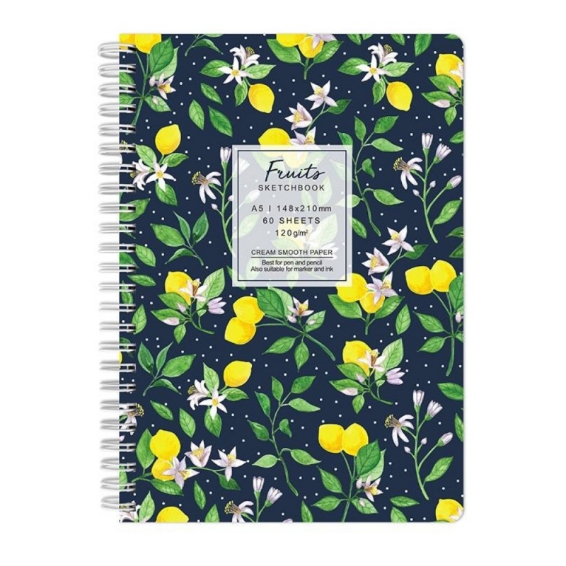 Blocnotes A5 Drasca, 60 file, 120g, velin, cu spira, 14.8x21cm, fruits lemons 900900246