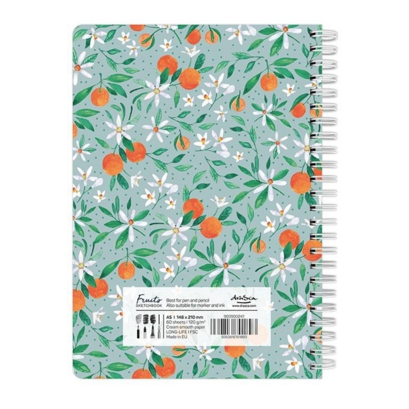 Blocnotes A5 Drasca, 60 file, 120g, velin, cu spira, 14.8x21cm, fruits tangerines 900900247