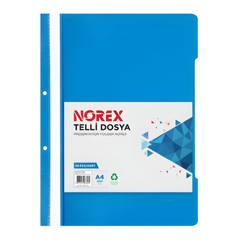 Dosar cu sina Norex UL50T-130, plastic, albastru deschis, multiperforatii pentru arhivare, colturi rotunjite