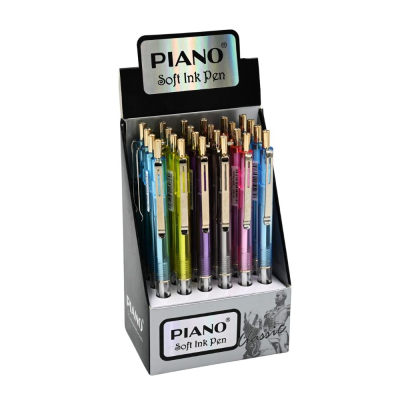 Pix cu bila CNX PT-017 Piano, 0.7mm, cu mecanism, corp transparent, clips argintiu, diverse culori, culoare scriere albastru