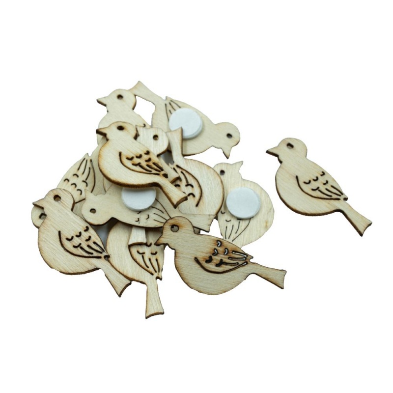 Accesorii creatie - lemn - pasare, cu adeziv, set 12 buc, Colorarte