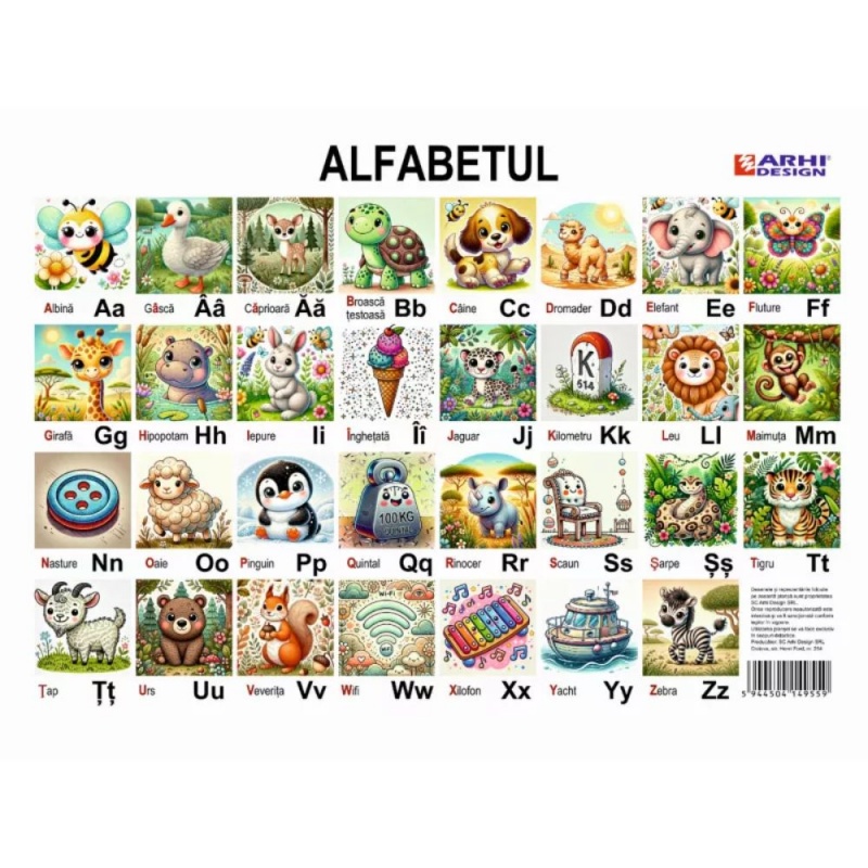 Plansa A4 Alfabetul, carton 230g/mp, laminat pe fata