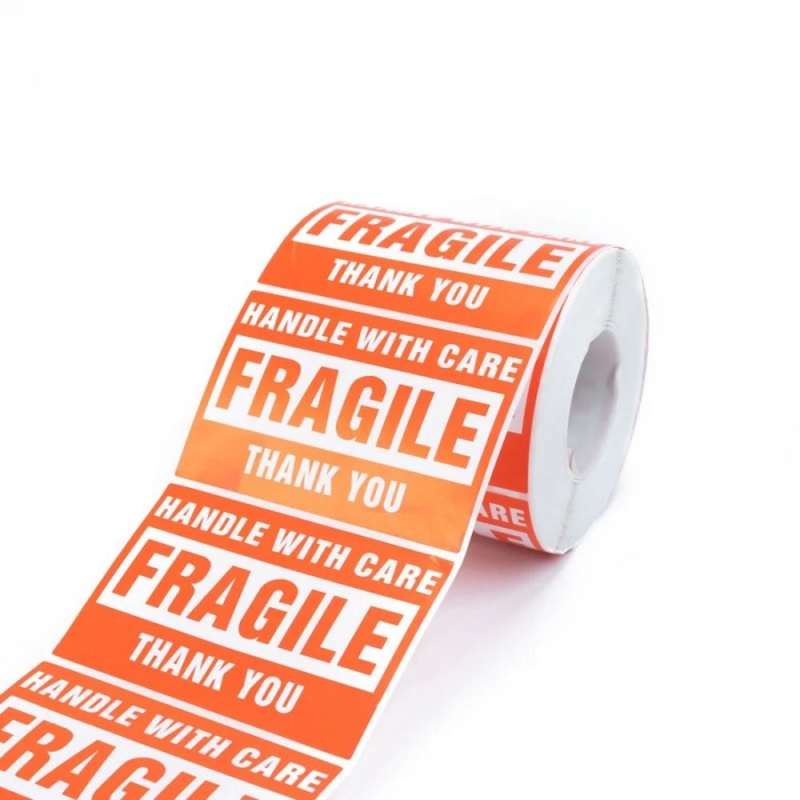 Accesorii creatie - stickere autoadezive - Fragile, 5x7.5cm, hartie alba / rosu, rola 250 buc