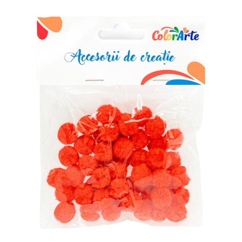 Accesorii creatie - Pom Pom, rosu, 10mm, set 50 buc, Colorarte, MY21