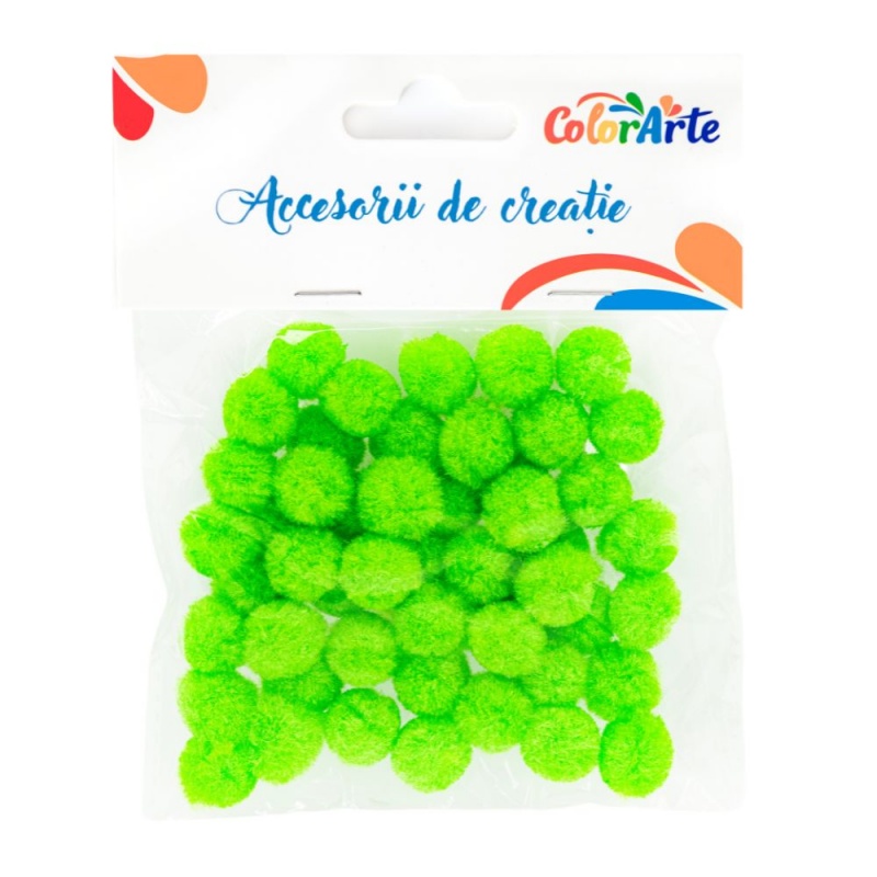 Accesorii creatie - Pom Pom, verde deschis, 10mm, set 50 buc, Colorarte, MY22