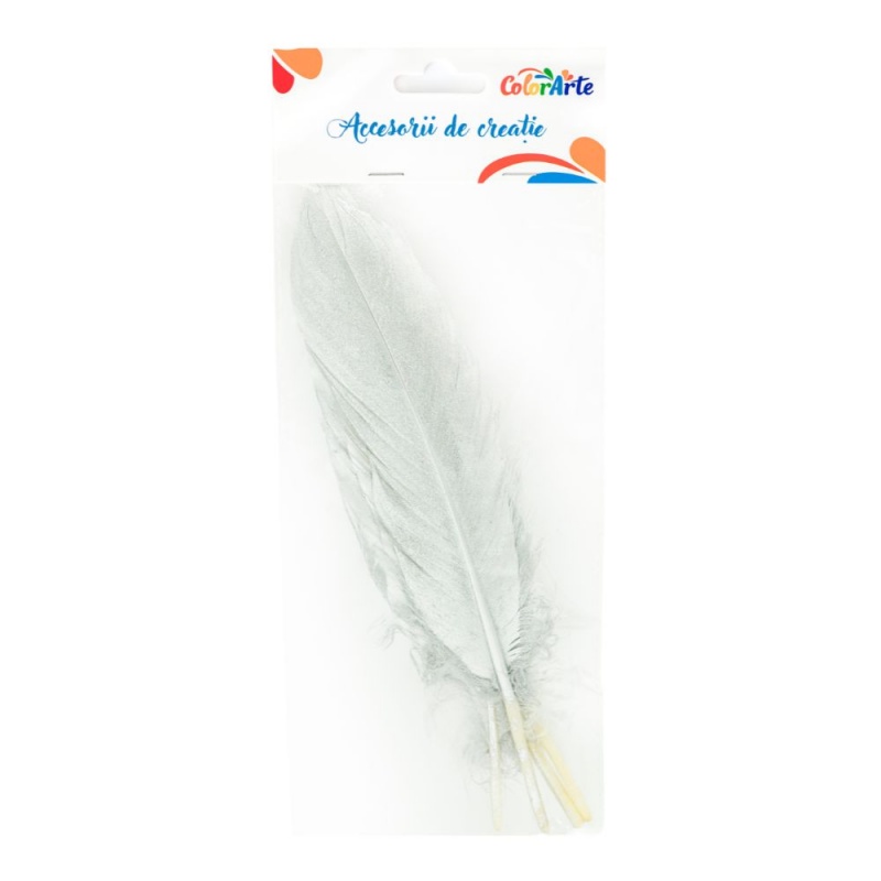 Accesorii creatie - pene argintii, 15-20cm, set 4 buc, Colorarte