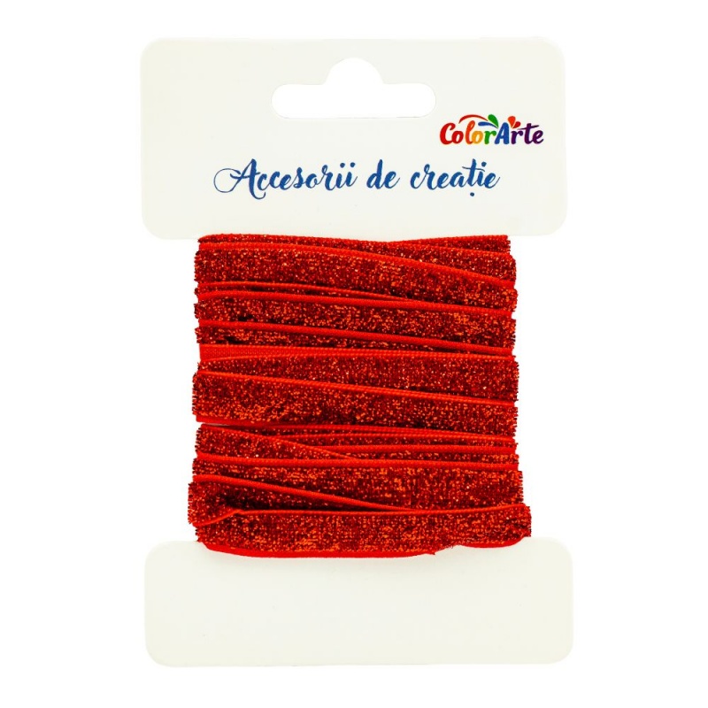 Accesorii creatie - panglica decorativa, rosie cu sclipici, 1cm x 3m, Colorarte MY035