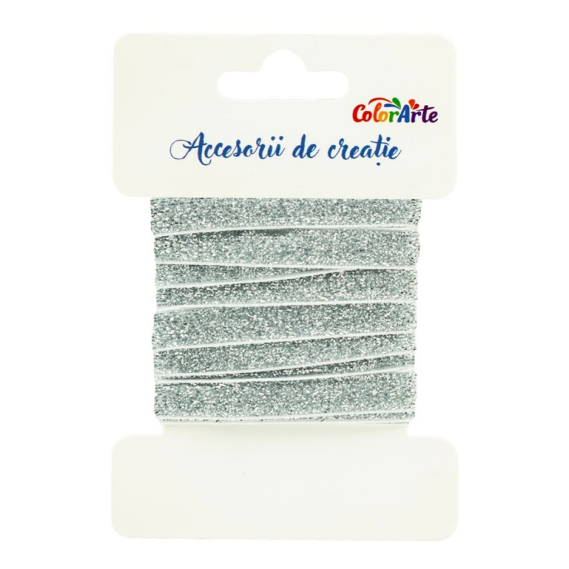 Accesorii creatie - panglica decorativa, argintie cu sclipici, 1cm x 3m, Colorarte MY036