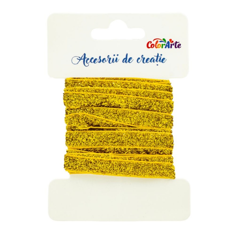 Accesorii creatie - panglica decorativa, aurie cu sclipici, 1cm x 3m, Colorarte MY037