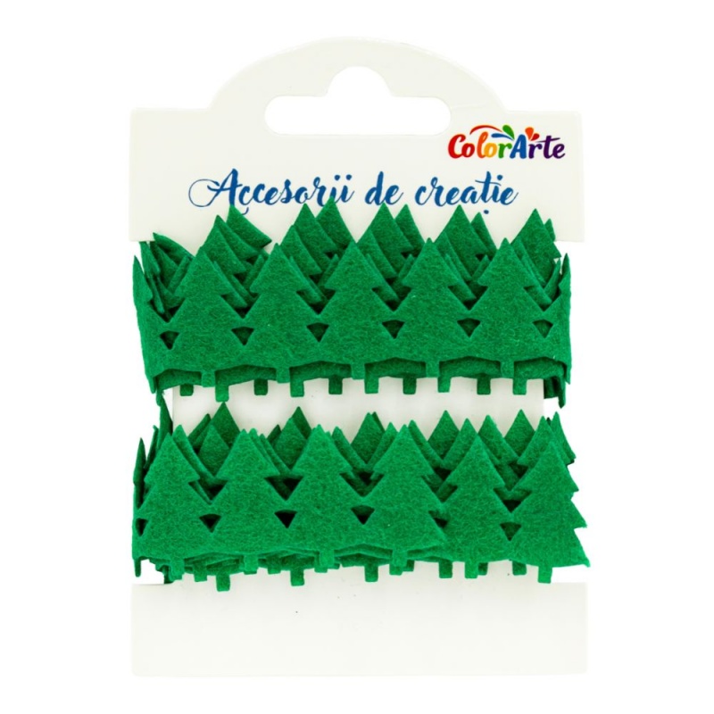 Accesorii creatie - panglica decorativa, brad verde, fetru, 3cm x 2m, Colorarte MY022