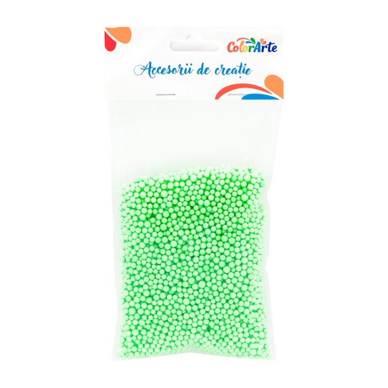 Accesorii creatie - polistiren - bile, verde deschis, 3-5mm, Colorarte, MY005, 10g/punga