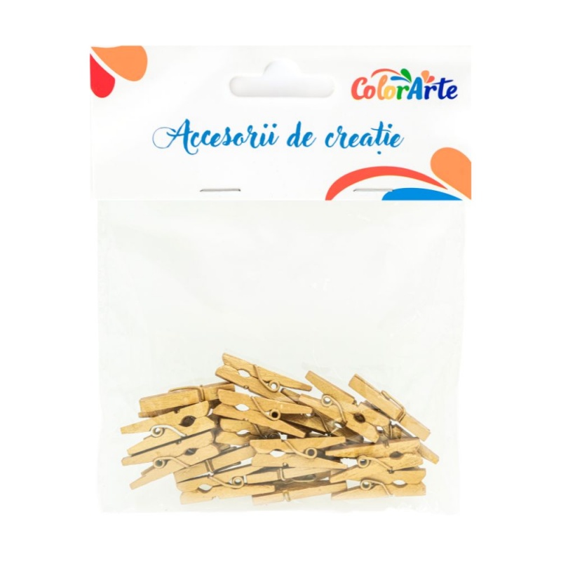 Accesorii creatie - lemn - carlig, auriu, 2.5cm, set 20 buc, Colorarte