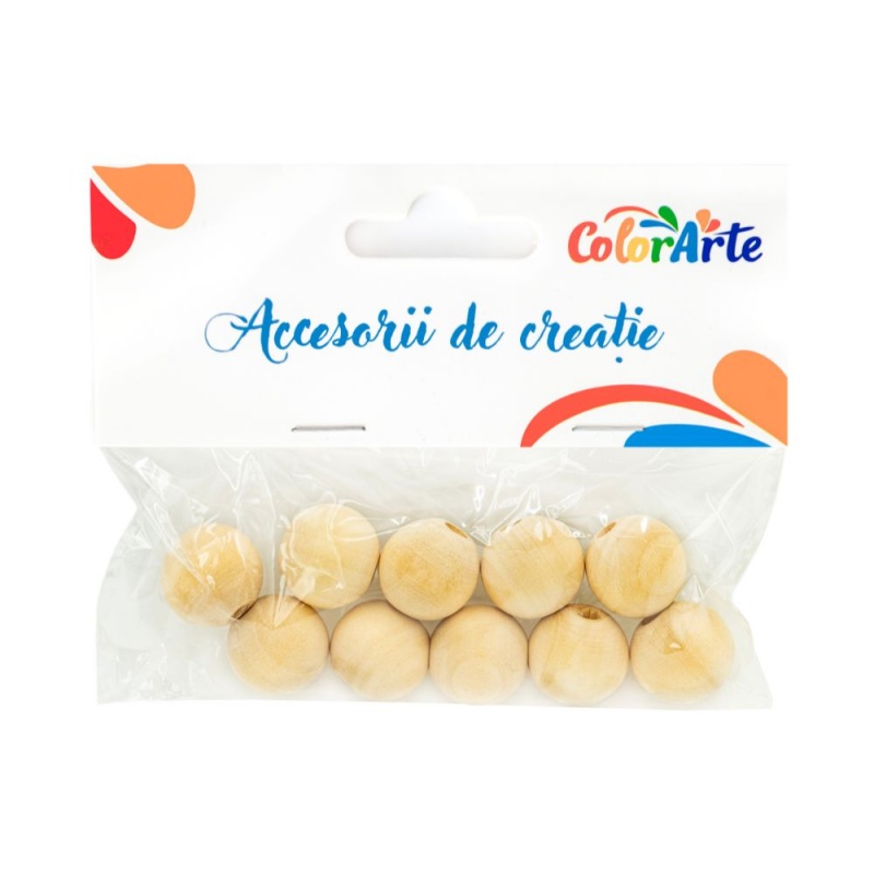 Accesorii creatie - lemn - margele, natur, 17-18mm, set 10 buc, Colorarte