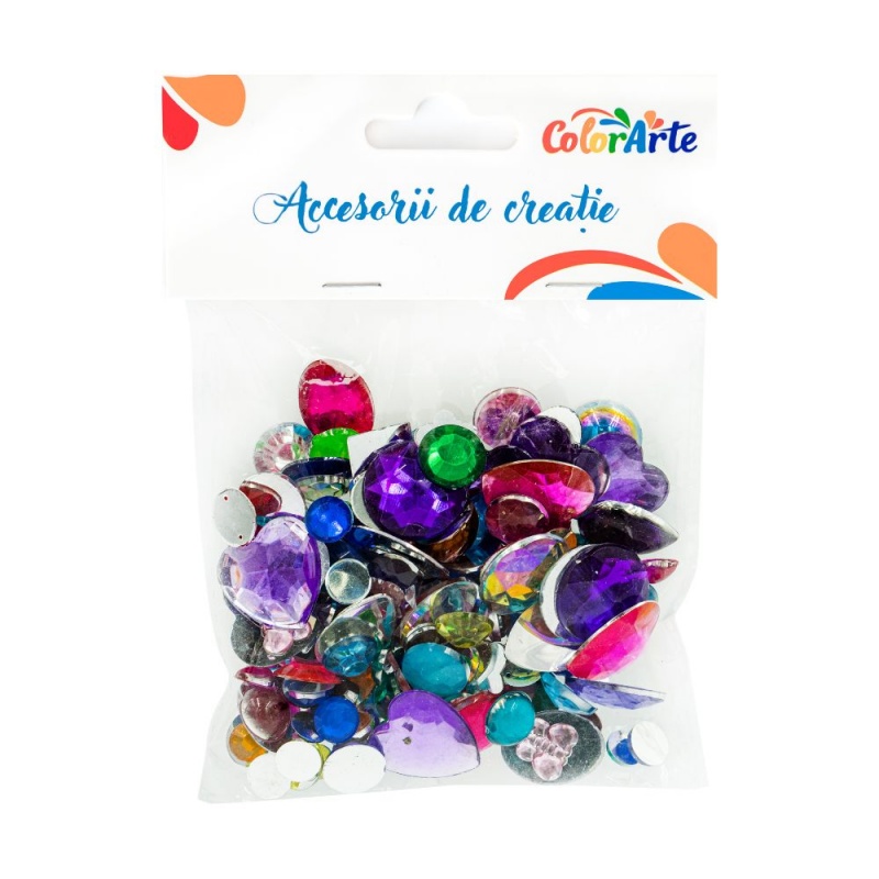 Accesorii creatie - pietre pretioase plastic, diverse culori, diverse modele, 30 g/punga, Colorarte