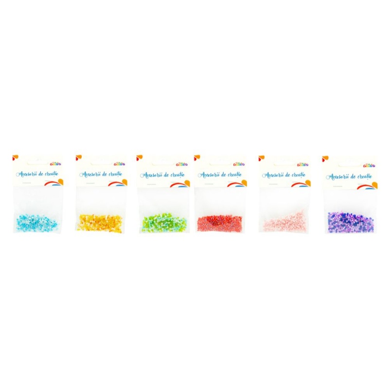 Accesorii creatie - margele plastic cu snur, 2mm, diverse culori, 18 g/punga, Colorarte