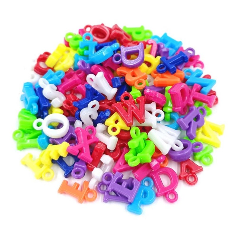 Accesorii creatie - margele alfabet plastic, diverse culori, set 80-100 buc, Colorarte