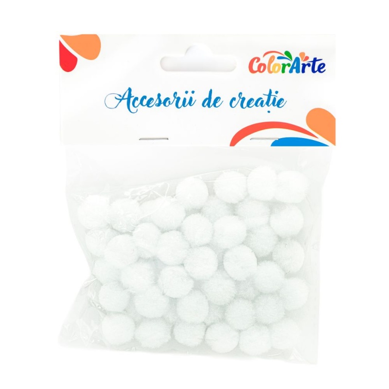 Accesorii creatie - Pom Pom, alb, 10mm, set 50 buc, Colorarte, MY20