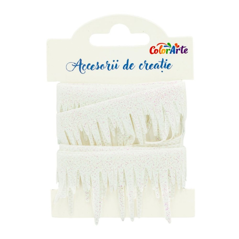 Accesorii creatie - panglica decorativa, turturi argintiu perlat, 4cm x 2m, Colorarte MY024