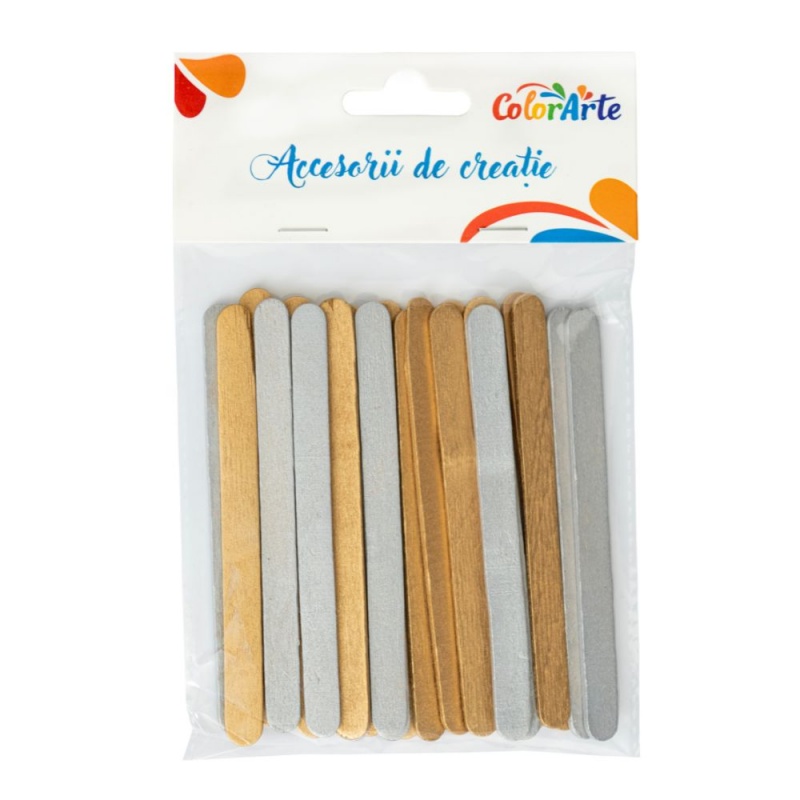 Accesorii creatie - lemn - betisoare, aurii-argintii, 1x11.5cm, set 25 buc, Colorarte MY013