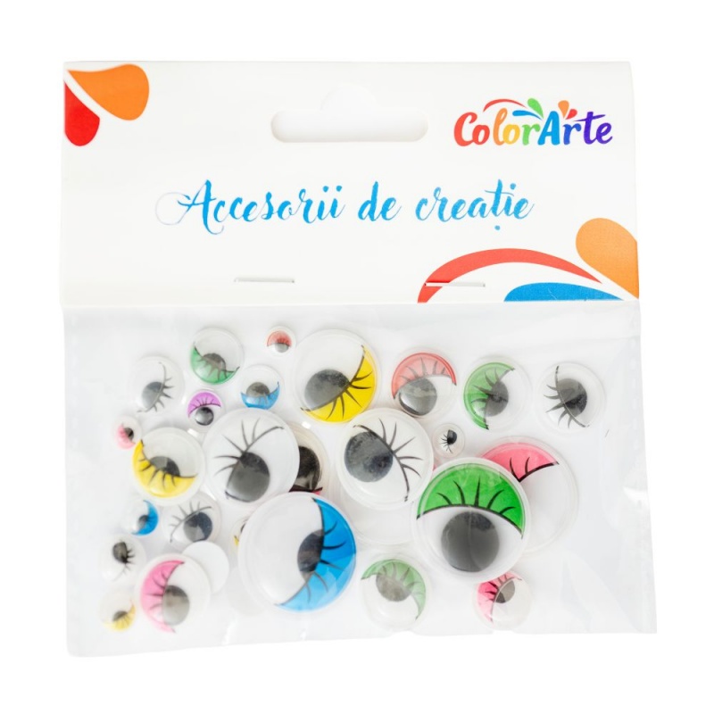 Accesorii creatie - ochisori plastic cu gene, diverse culori, 7-23mm, set 33 buc, Colorarte MY042