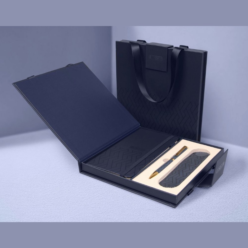 Set cadou pix albastru + agenda mate A6 + etui Cresco Classic PREMIUM 851002, cutie albastra magnet
