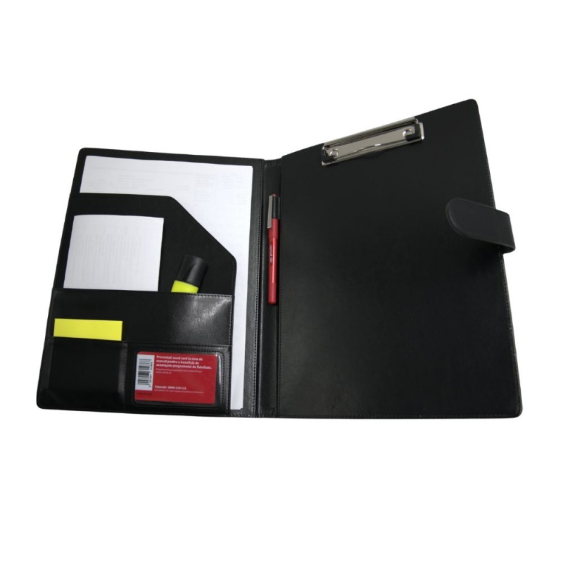 Mapa conferinta CNX 809, A4, imitatie piele, negru, cu clipboard si inchidere magnetica
