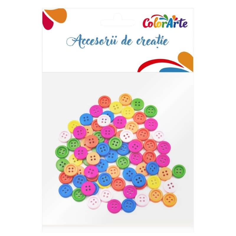 Accesorii creatie - lemn - nasturi, 15mm, diverse culori, set 80 buc, Colorarte