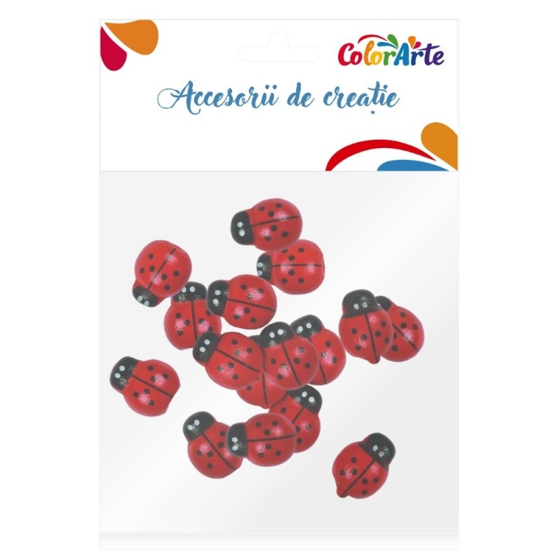 Accesorii creatie - lemn - buburuza, colorat, 2x1.4cm, set 20 buc, Colorarte