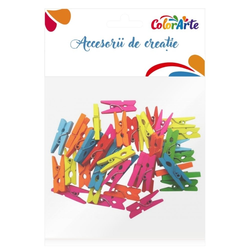 Accesorii creatie - lemn - carlig, colorat, 2.5cm, set 40 buc, Colorarte