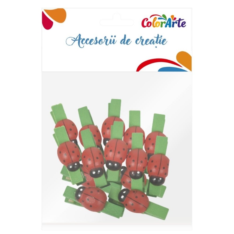 Accesorii creatie - lemn - carlig color buburuze + sfoara, 3.5cm, set 10 buc, Colorarte