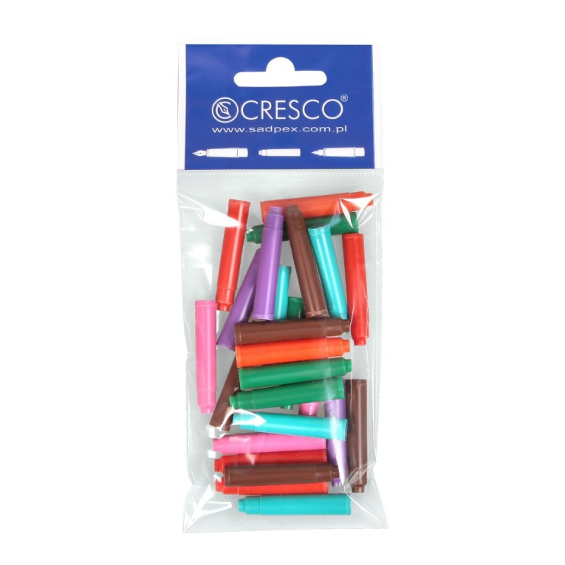 Patroane cerneala scurte (rezerve) Cresco 80016, cerneala diverse culori, set 25 buc