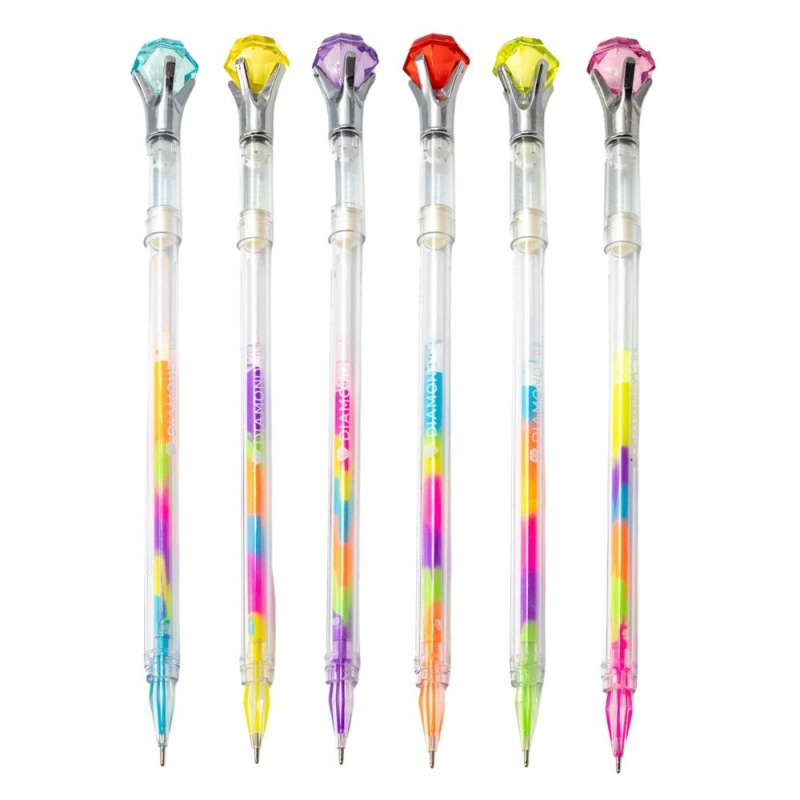 Pix cu gel CNX NO 323, 0.8mm, cu capac, corp transparent, scris neon multicolor, cu figurine diamant
