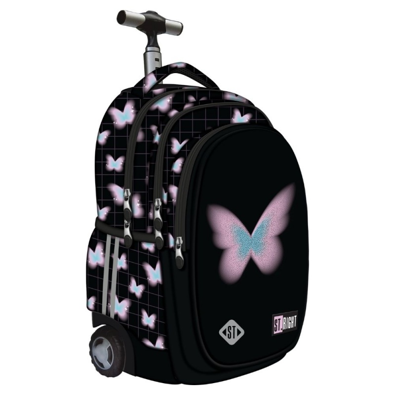 Ghiozdan St.Majewski St. Right Pastel Butterfly, 44cm, 4 compartimente, tip troller, negru, TB-01 / 300738