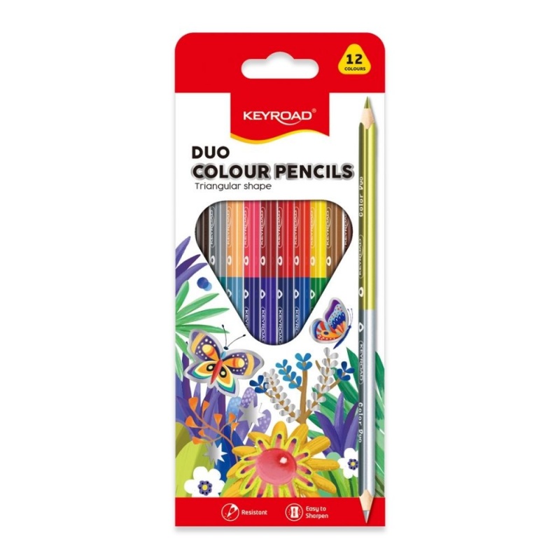 Creioane colorate Keyroad Duo KR971281, 2 capete, 24 culori, blister carton