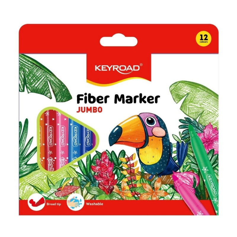 Carioci colorate Keyroad Jumbo Washable KR971413, 12 culori, lavabile, blister carton