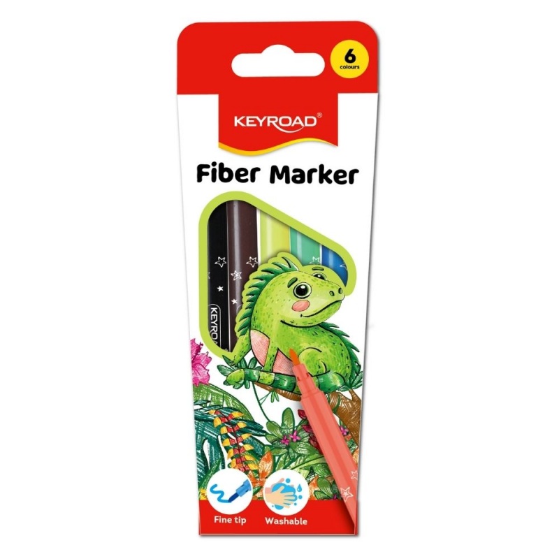 Carioci colorate Keyroad Washable KR971588, 6 culori, lavabile, blister carton