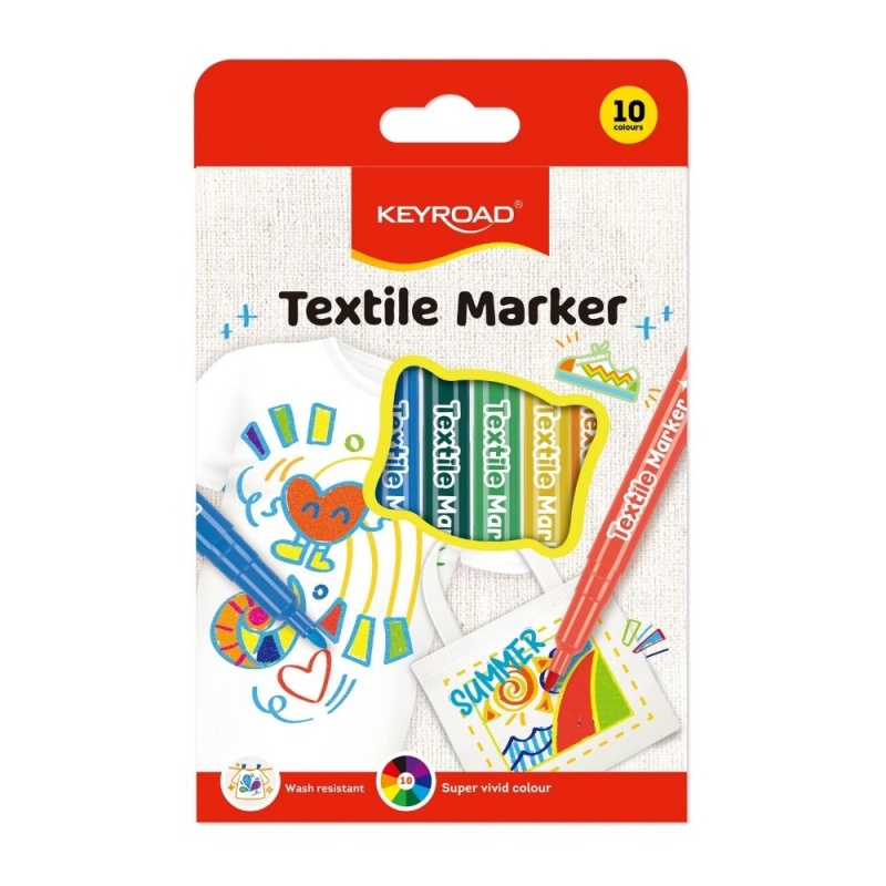 Carioci colorate Keyroad KR972896, 10 culori, pentru textile (nu se spala)