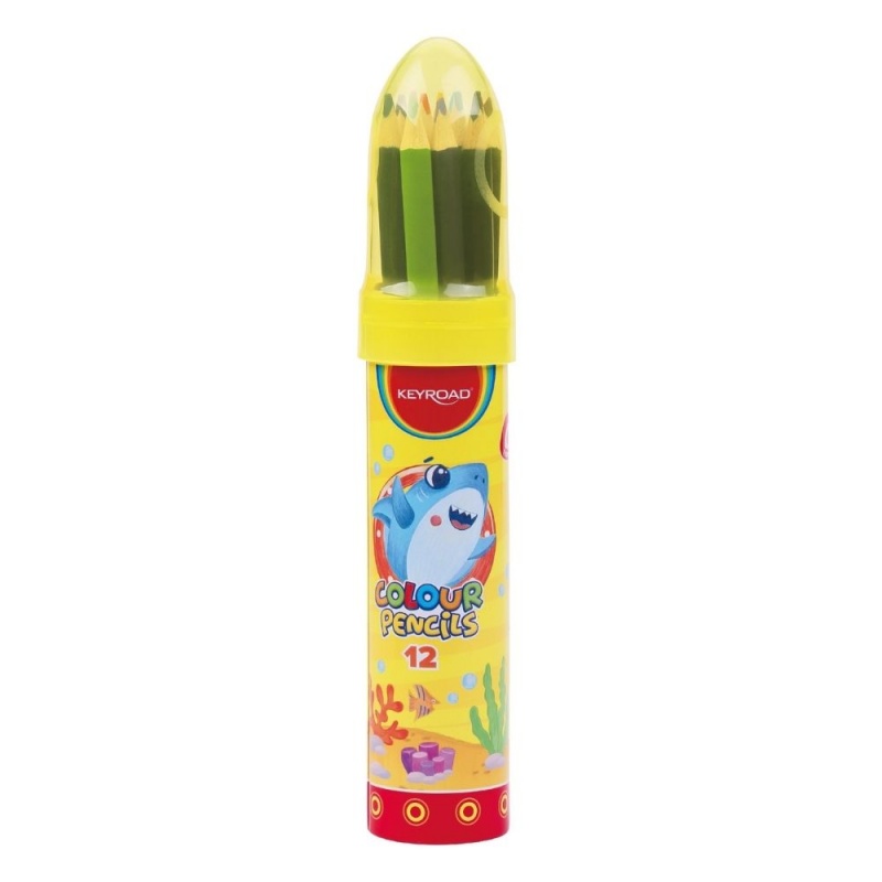 Creioane colorate Keyroad KR972228, triunghiulare, 12 culori, cutie metalica