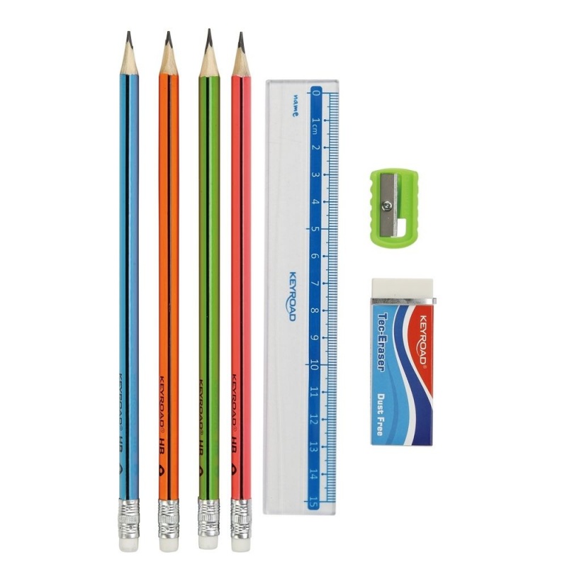 Set scolar Keyroad, 4x creioane, ascutitoare, radiera, rigla, KR971850