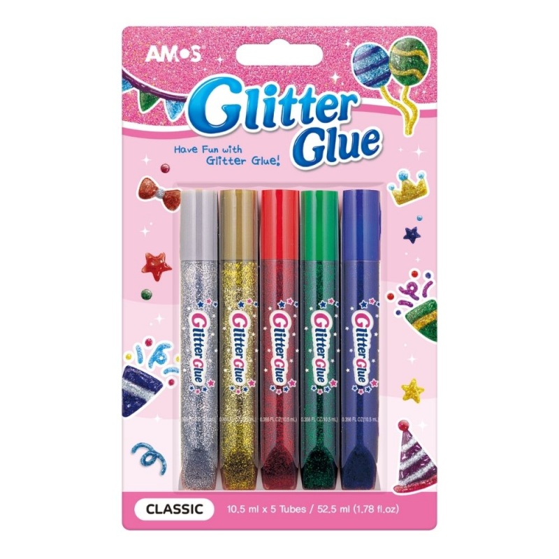 Lipici lichid cu sclipici, confetti, set 5 buc, Amos, GCL10B5
