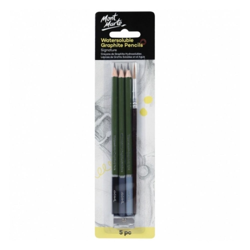 Creion grafit Mont Marte MPN0123, acuarelabile, ascutitoare, pensula, set 3 buc