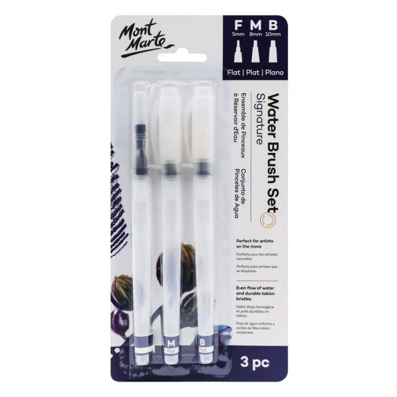 Pensula cu rezervor Mont Marte BMHS0045, varf drept, pentru acuarele apa, set 3 bucata