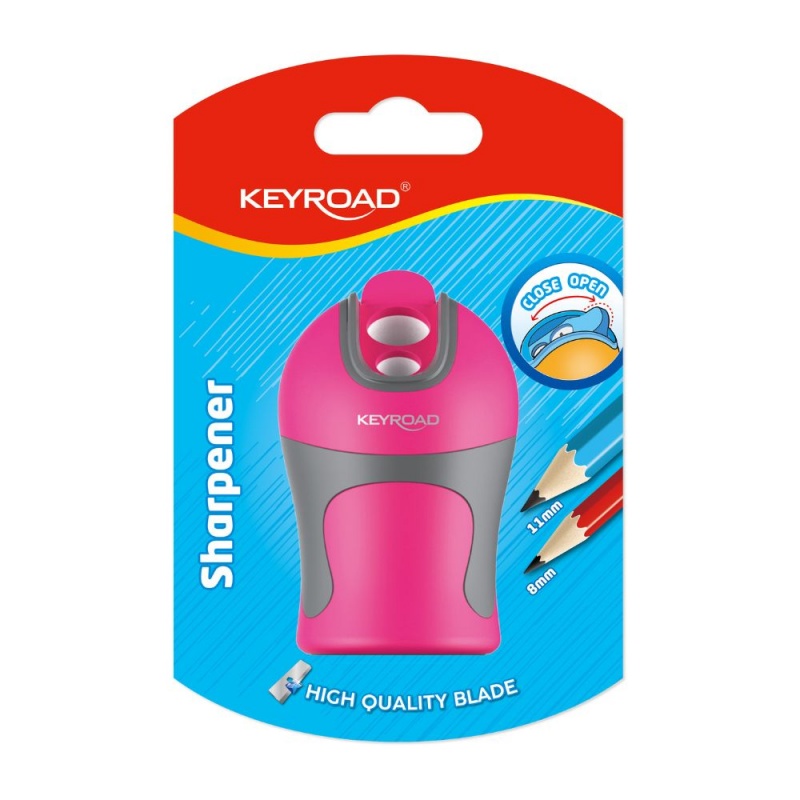 Ascutitoare dubla Keyroad KR971583, 2 orificii, plastic, cu rezervor, pentru creioane grafit, diverse culori intense, blister