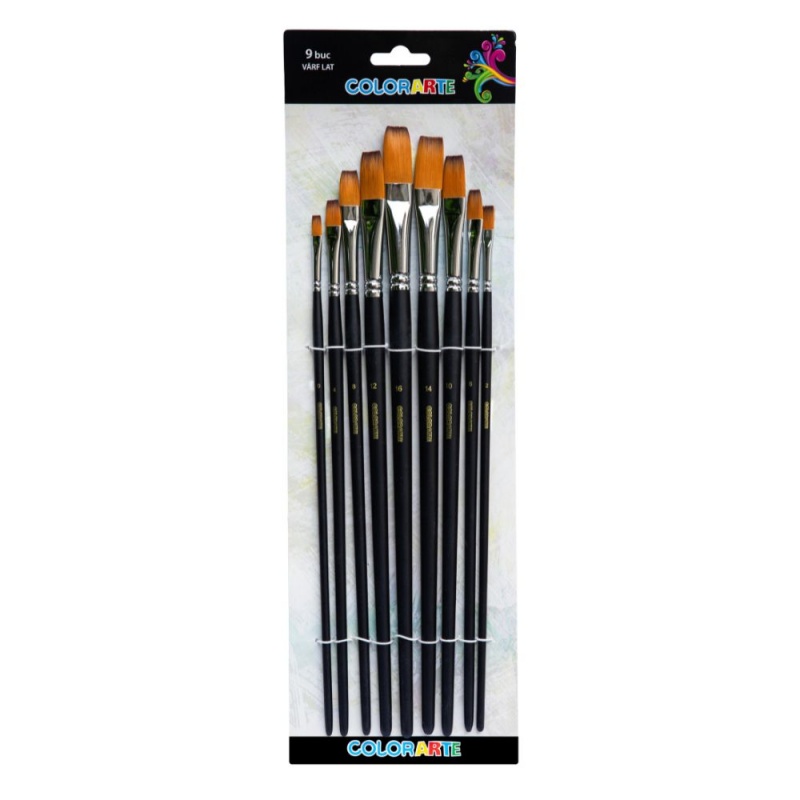 Pensula Colorarte DB19001, varf lat, set 9 bucati