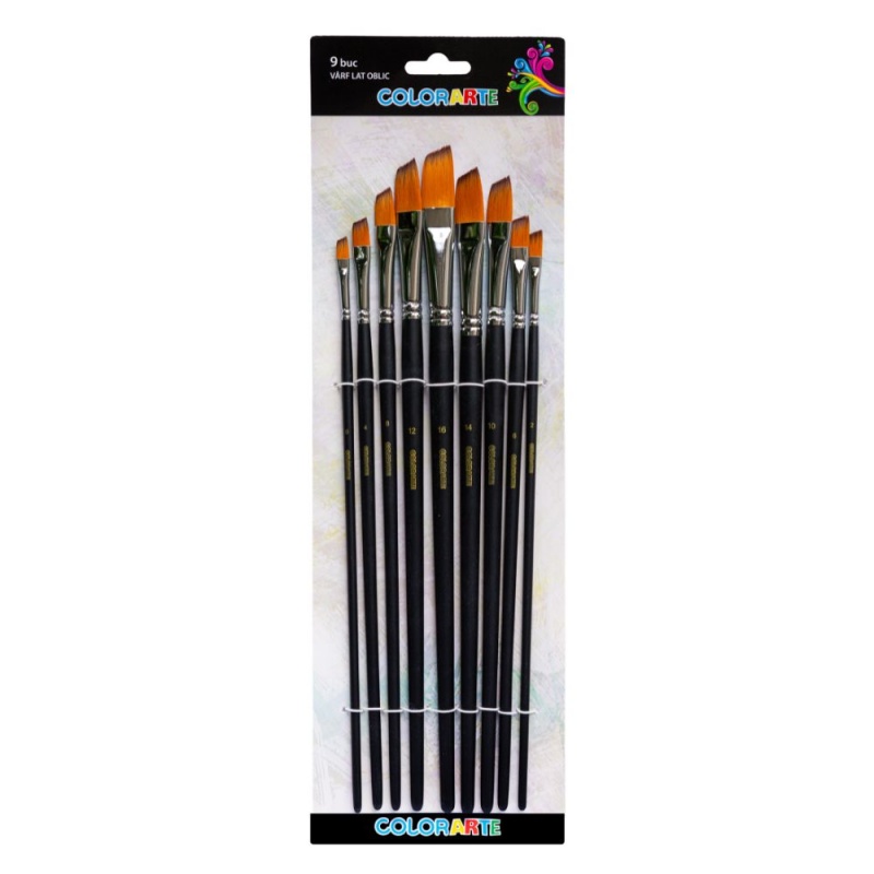 Pensula Colorarte DB19002, varf lat oblic, set 9 bucati