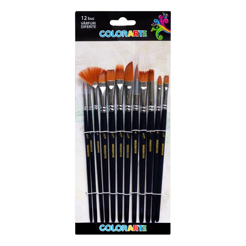 Pensula Colorarte DB21203, varfuri diferite, set 12 bucati